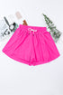 Rose Red Drawstring Elastic Waist Lined Ruffle Shorts Bikini Bottom