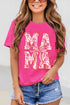 Rose Red Floral MAMA Lettering Bow Print T Shirt