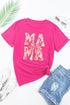 Rose Red Floral MAMA Lettering Bow Print T Shirt