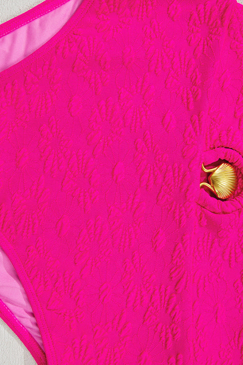 Rose Red Gold Shell Decor Wire-free Knotted 2pcs Bikini Swimsuit