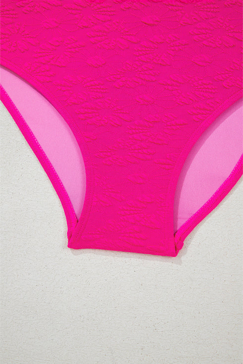 Rose Red Gold Shell Decor Wire-free Knotted 2pcs Bikini Swimsuit