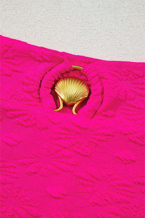 Rose Red Gold Shell Decor Wire-free Knotted 2pcs Bikini Swimsuit