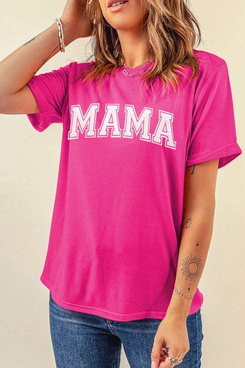 Rose Red MAMA Graphic Crew Neck Tee