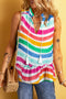 Rose Red Rainbow Stripes Ruffled Hem Drawstring V Neck Tank Top