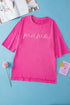 Rose Red Rhinestoned MAMA Graphic Drop Shoulder Half Sleeve Tee