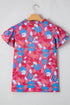 Rose Red Ruffled Sleeve Floral Blouse