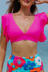 Rose Red Ruffled V Neck Swim Top