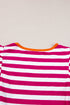 Rose Red Striped Ruffle Sleeve Crew Neck Blouse