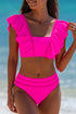 Rose Red Tie Back Ruffled 2pcs Bikini Swimsuit