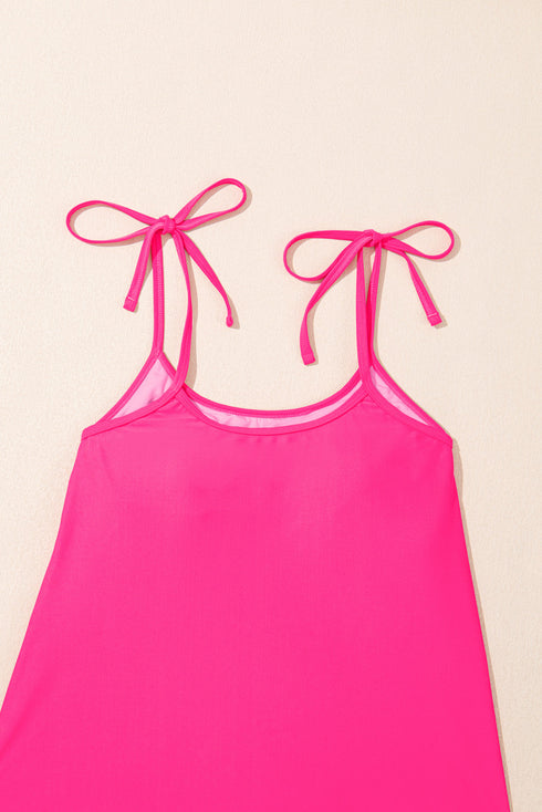 Rose Red Tie Shoulder Floral Print Cute Tankini Set