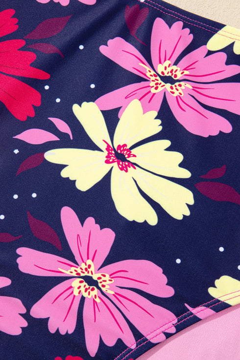 Rose Red Tie Shoulder Floral Print Cute Tankini Set