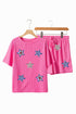 Rose Red Waffle Sequin American Flag Star Graphic 2 Piece Shorts Set