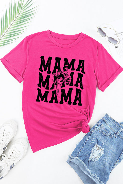 Rose Red Western MAMA Print Crew Neck T Shirt