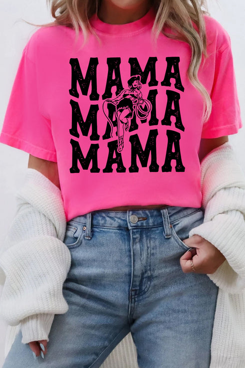 Rose Red Western MAMA Print Crew Neck T Shirt