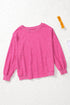 Rose Solid Splicing Loose Pullover Sweatshirt