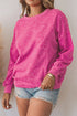Rose Solid Splicing Loose Pullover Sweatshirt