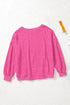 Rose Solid Splicing Loose Pullover Sweatshirt