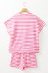 Rose Stripe Crew Neck T Shirt and Drawstring Shorts Set