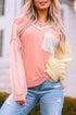 Rose Striped Color Block Splicing Long Sleeve T Shirt