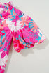 Rose Tropical Plant Printed V Neck Puff Sleeve Blouse