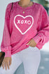 Rose Xoxo Heart Shaped Glitter Print Pullover Sweatshirt