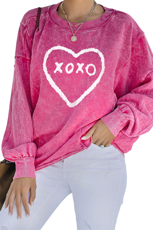 Rose Xoxo Heart Shaped Glitter Print Pullover Sweatshirt