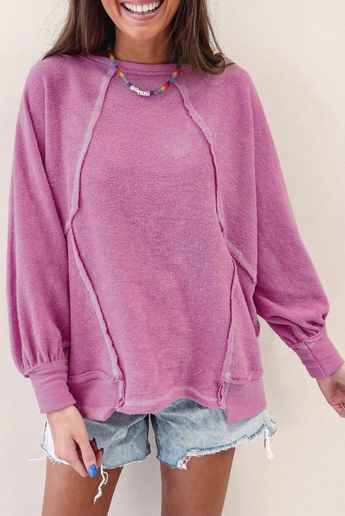 Round Neck Exposed Seam Relaxed Terry Pullover