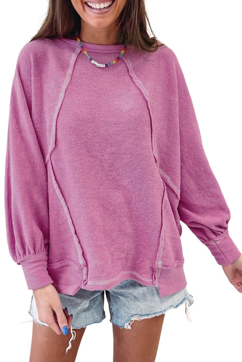 Round Neck Exposed Seam Relaxed Terry Pullover