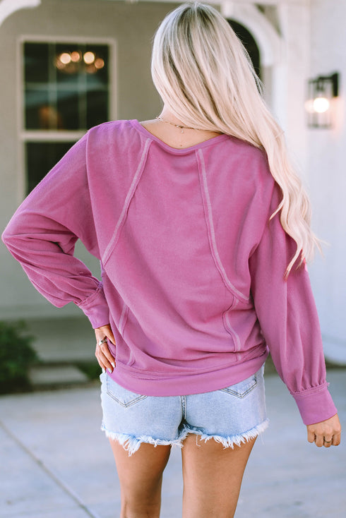 Round Neck Exposed Seam Relaxed Terry Pullover