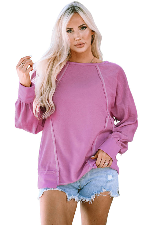 Round Neck Exposed Seam Relaxed Terry Pullover