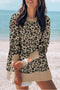 Round Neck Long Sleeve Leopard Print Loose Fit Sweatshirt