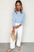 Round Neck Loose Fit Batwing Sleeve Cotton Blend Top