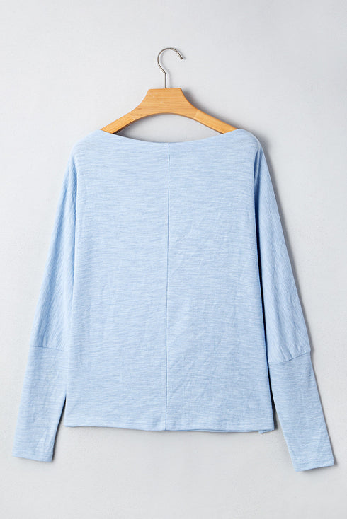 Round Neck Loose Fit Batwing Sleeve Cotton Blend Top