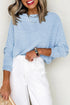 Round Neck Loose Fit Batwing Sleeve Cotton Blend Top