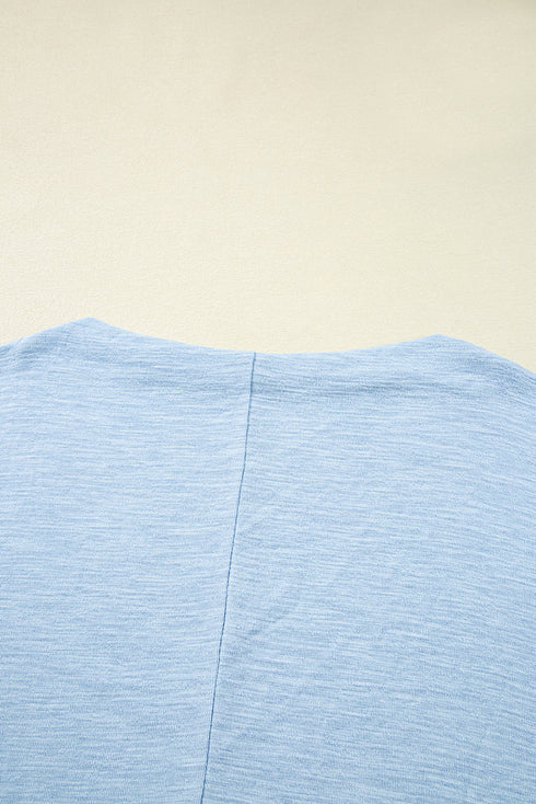 Round Neck Loose Fit Batwing Sleeve Cotton Blend Top
