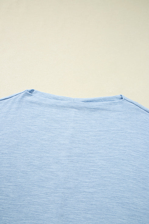 Round Neck Loose Fit Batwing Sleeve Cotton Blend Top