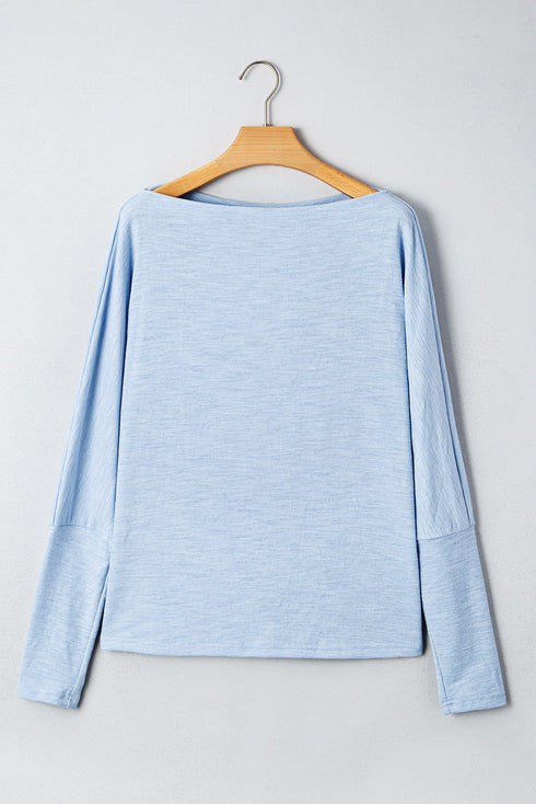 Round Neck Loose Fit Batwing Sleeve Cotton Blend Top