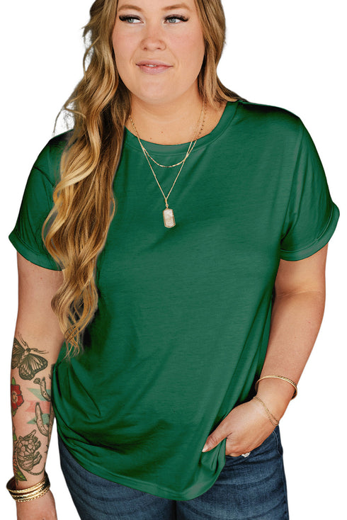 Round Neck Rolled Sleeve Plus Size T-shirt
