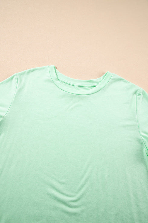Round Neck Rolled Sleeve Plus Size T-shirt