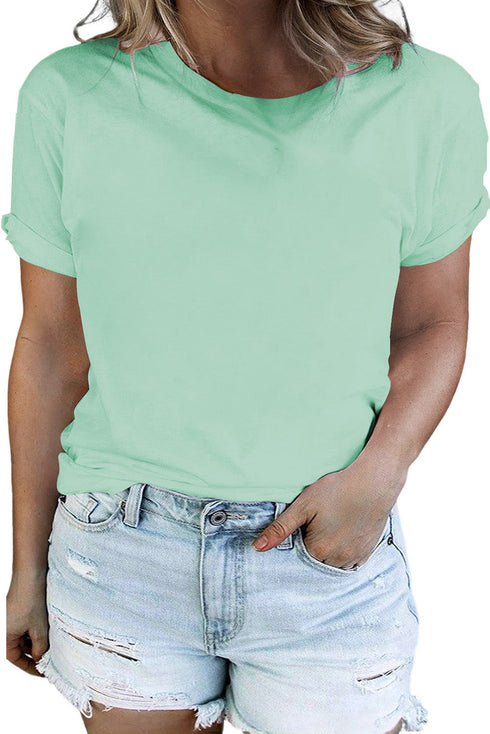 Round Neck Rolled Sleeve Plus Size T-shirt