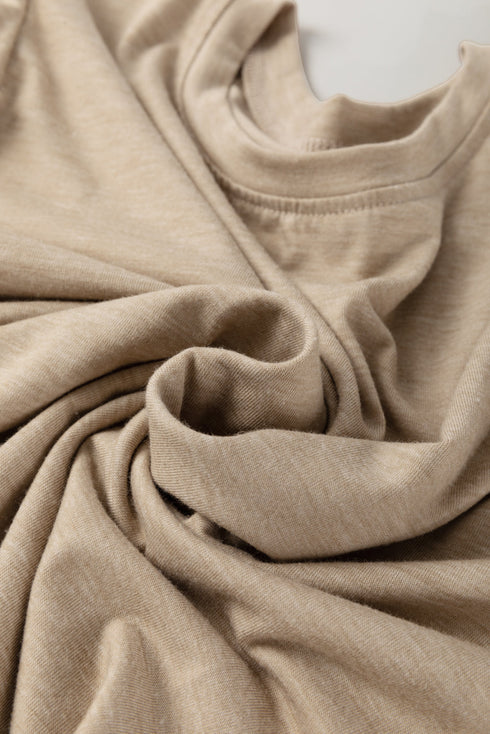 Round Neck Ruched Puff Sleeve Soft Blend Top