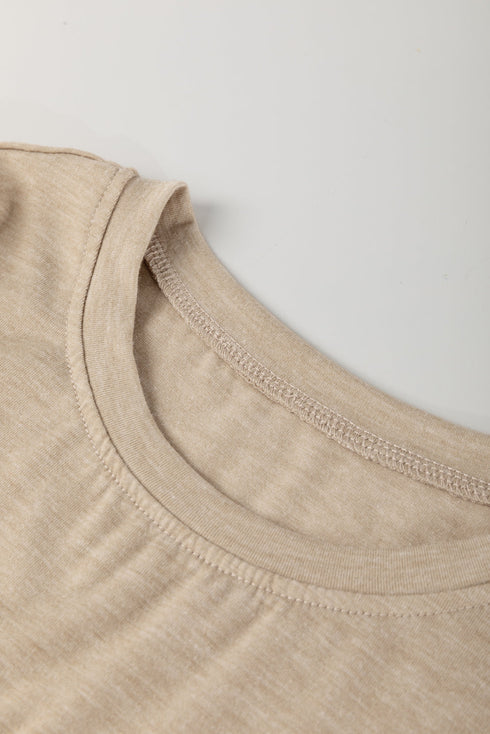 Round Neck Ruched Puff Sleeve Soft Blend Top