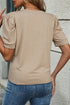 Round Neck Ruched Puff Sleeve Soft Blend Top