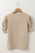 Round Neck Ruched Puff Sleeve Soft Blend Top