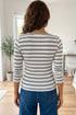 Round Neck Striped Ribbed Knit Long Sleeve Top