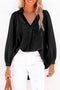 Ruched Balloon Sleeve Split V Neck Denim Blouse