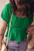 Ruched Crossed Waist Tied Back Short Sleeve Peplum Top