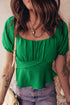Ruched Crossed Waist Tied Back Short Sleeve Peplum Top