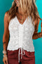 Ruched Drawstring Front V Neck Open Knit Tank