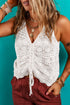 Ruched Drawstring Front V Neck Open Knit Tank